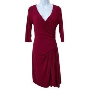 The Limited Faux Wrap Dress XS Womens Burgundy Gathered Draped Waist V Neck